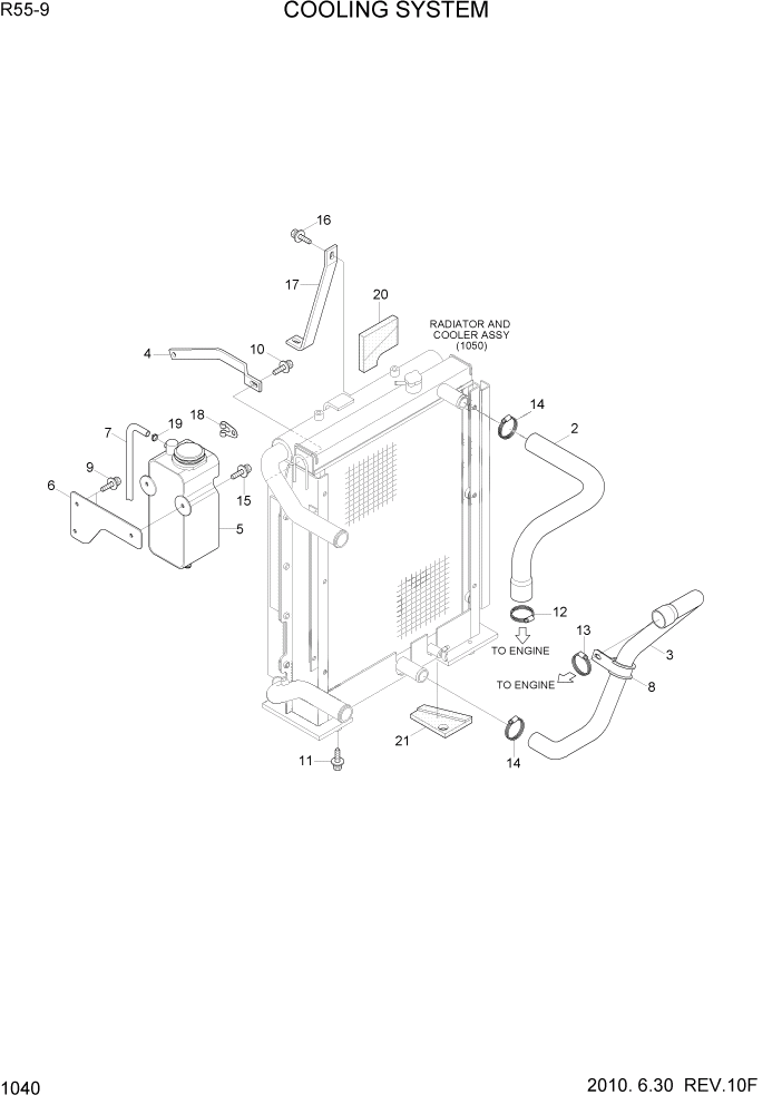 Схема запчастей Hyundai R55-9 - PAGE 1040 COOLING SYSTEM СИСТЕМА ДВИГАТЕЛЯ