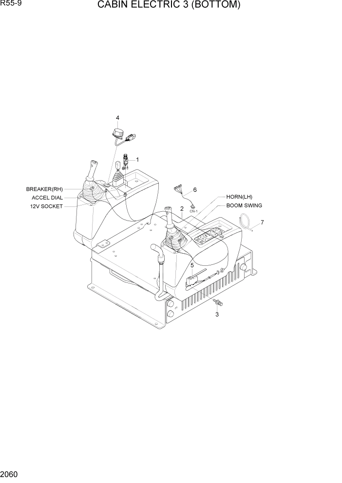 Схема запчастей Hyundai R55-9 - PAGE 2060 CABIN ELECTRIC 3 (BOTTOM) ЭЛЕКТРИЧЕСКАЯ СИСТЕМА