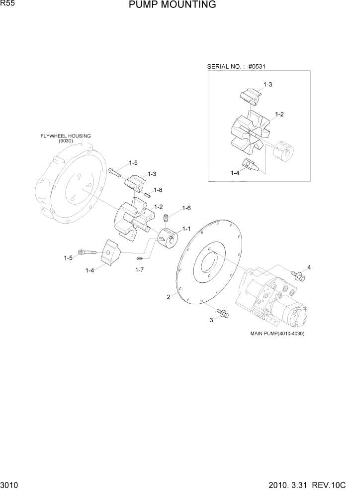 Схема запчастей Hyundai R55-9 - PAGE 3010 PUMP MOUNTING ГИДРАВЛИЧЕСКАЯ СИСТЕМА