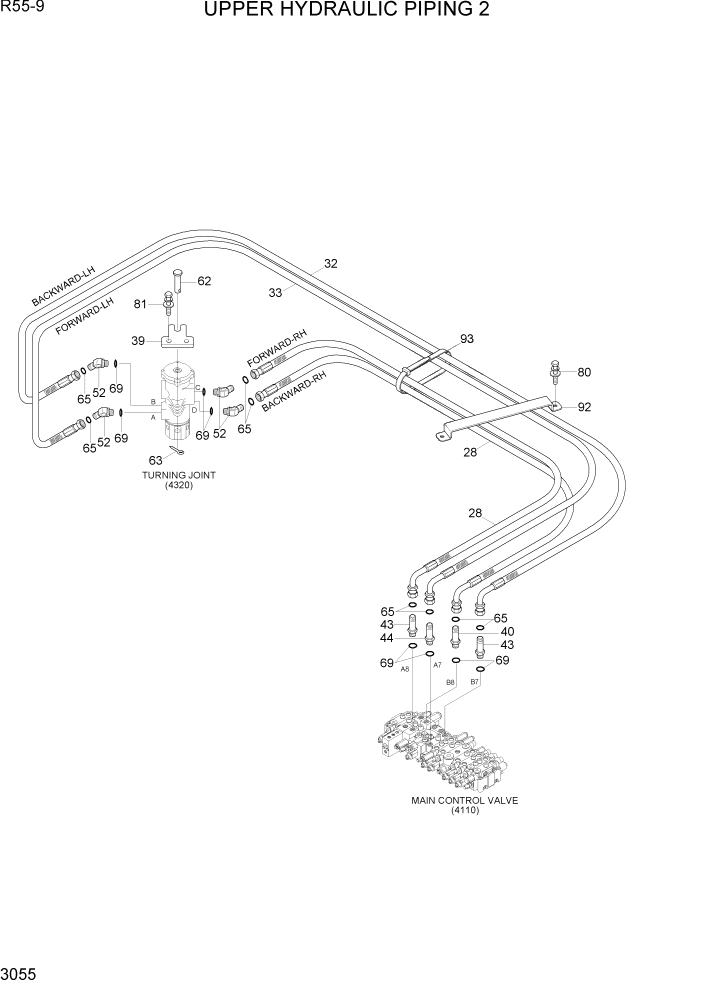 Схема запчастей Hyundai R55-9 - PAGE 3055 UPPER HYDRAULIC PIPING 2 ГИДРАВЛИЧЕСКАЯ СИСТЕМА