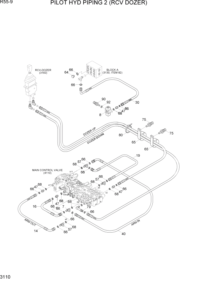 Схема запчастей Hyundai R55-9 - PAGE 3110 PILOT HYD PIPING 2 (RCV DOZER) ГИДРАВЛИЧЕСКАЯ СИСТЕМА