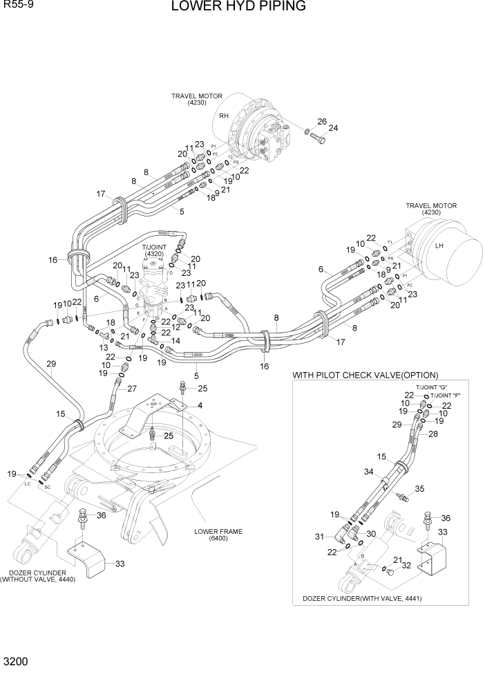 Схема запчастей Hyundai R55-9 - PAGE 3200 LOWER HYD PIPING ГИДРАВЛИЧЕСКАЯ СИСТЕМА