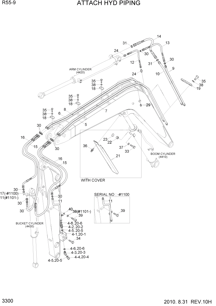 Схема запчастей Hyundai R55-9 - PAGE 3300 ATTACH HYDRAULIC PIPING ГИДРАВЛИЧЕСКАЯ СИСТЕМА