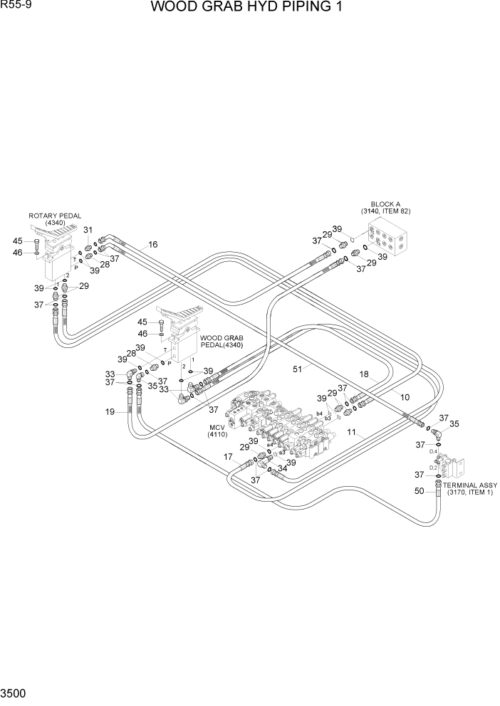 Схема запчастей Hyundai R55-9 - PAGE 3500 WOOD GRAB HYD PIPING 1 ГИДРАВЛИЧЕСКАЯ СИСТЕМА