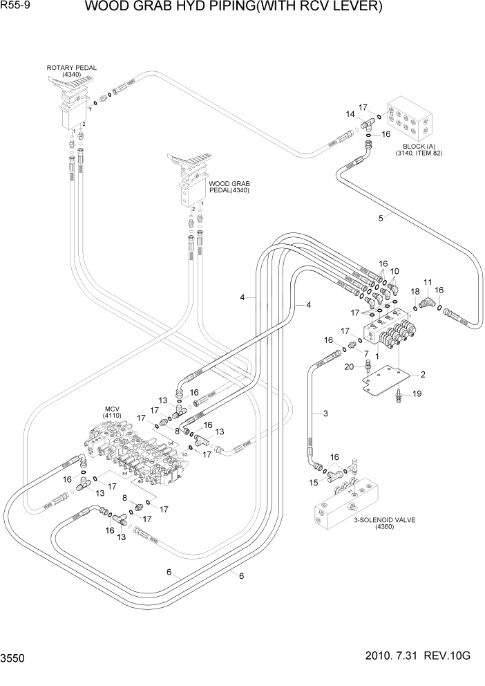 Схема запчастей Hyundai R55-9 - PAGE 3550 WOOD GRAB HYD PIPING(WITH RCV LEVER) ГИДРАВЛИЧЕСКАЯ СИСТЕМА