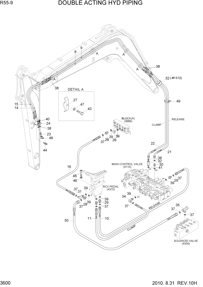 Схема запчастей Hyundai R55-9 - PAGE 3600 DOUBLE ACTING HYD PIPING ГИДРАВЛИЧЕСКАЯ СИСТЕМА