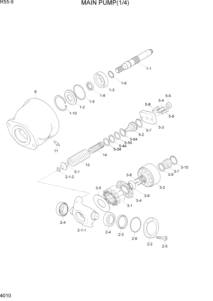 Схема запчастей Hyundai R55-9 - PAGE 4010 MAIN PUMP(1/4) ГИДРАВЛИЧЕСКИЕ КОМПОНЕНТЫ