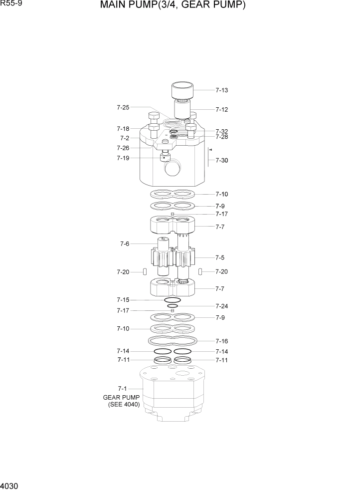 Схема запчастей Hyundai R55-9 - PAGE 4030 MAIN PUMP(3/4, GEAR PUMP) ГИДРАВЛИЧЕСКИЕ КОМПОНЕНТЫ