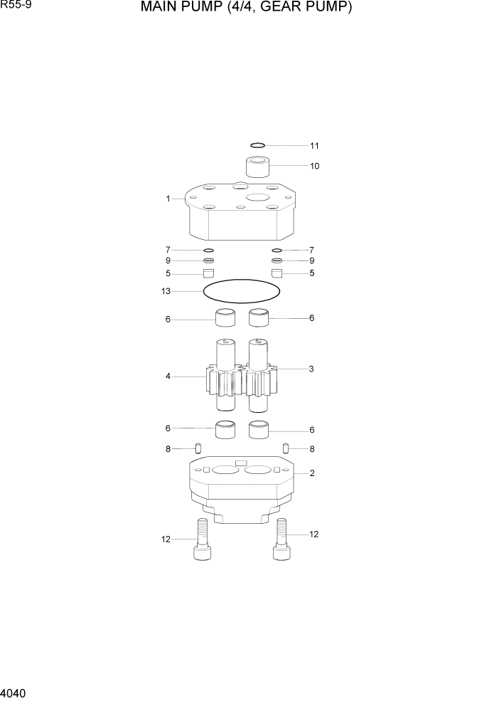 Схема запчастей Hyundai R55-9 - PAGE 4040 MAIN PUMP(4/4, GEAR PUMP) ГИДРАВЛИЧЕСКИЕ КОМПОНЕНТЫ