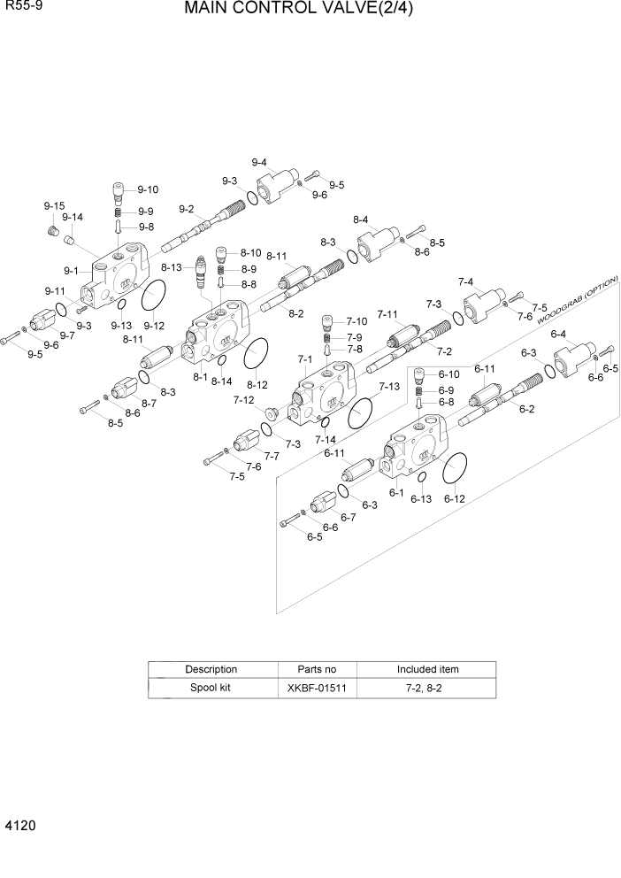 Схема запчастей Hyundai R55-9 - PAGE 4120 MAIN CONTROL VALVE(2/4) ГИДРАВЛИЧЕСКИЕ КОМПОНЕНТЫ