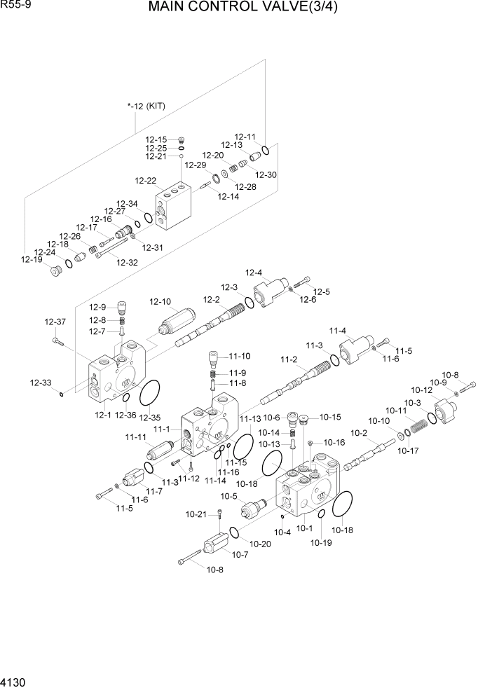 Схема запчастей Hyundai R55-9 - PAGE 4130 MAIN CONTROL VALVE(3/4) ГИДРАВЛИЧЕСКИЕ КОМПОНЕНТЫ