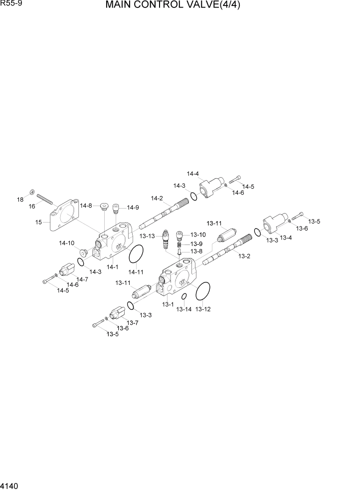 Схема запчастей Hyundai R55-9 - PAGE 4140 MAIN CONTROL VALVE(4/4) ГИДРАВЛИЧЕСКИЕ КОМПОНЕНТЫ