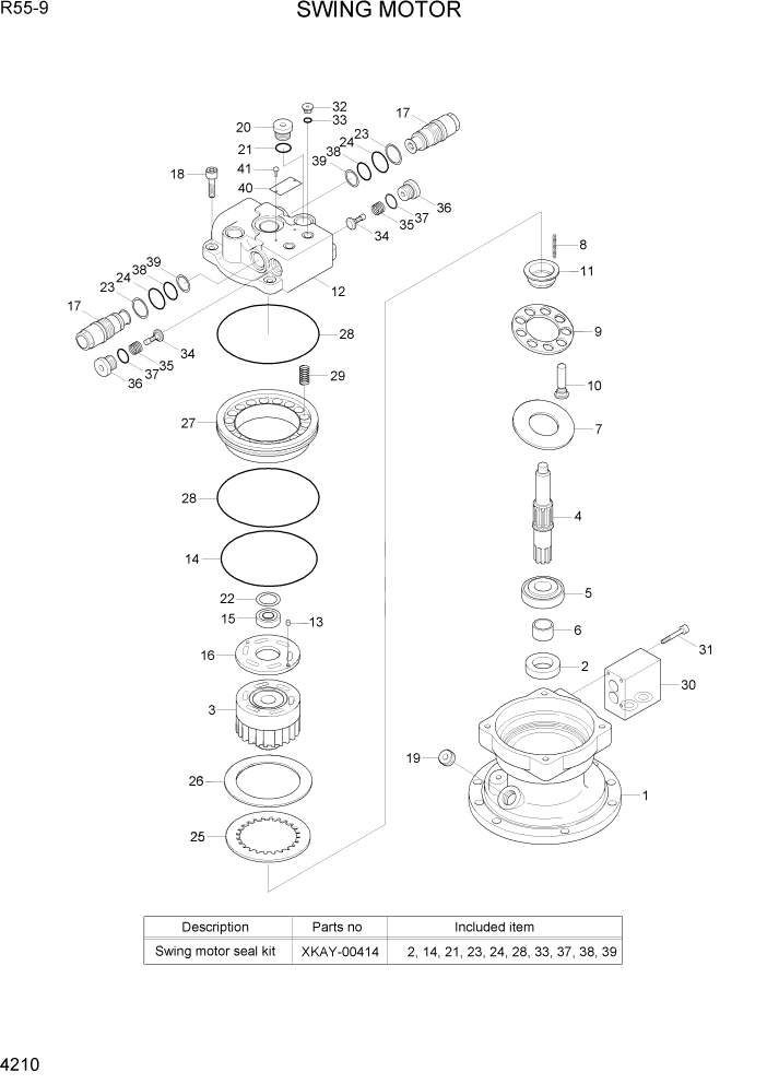 Схема запчастей Hyundai R55-9 - PAGE 4210 SWING MOTOR ГИДРАВЛИЧЕСКИЕ КОМПОНЕНТЫ