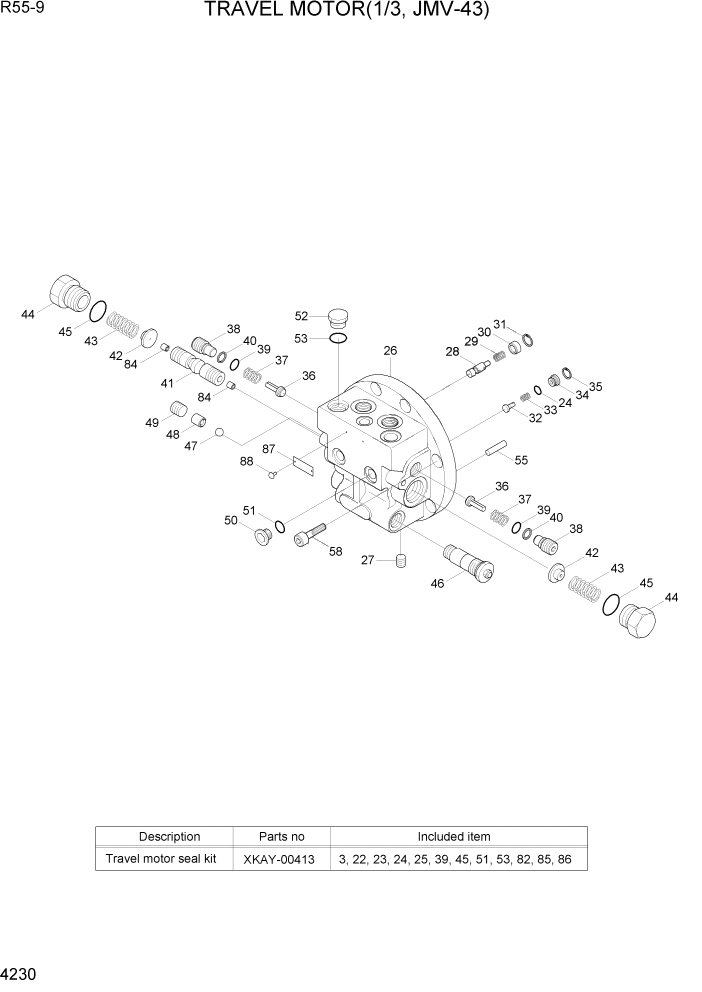 Схема запчастей Hyundai R55-9 - PAGE 4230 TRAVEL MOTOR(1/3, JMV-43) ГИДРАВЛИЧЕСКИЕ КОМПОНЕНТЫ