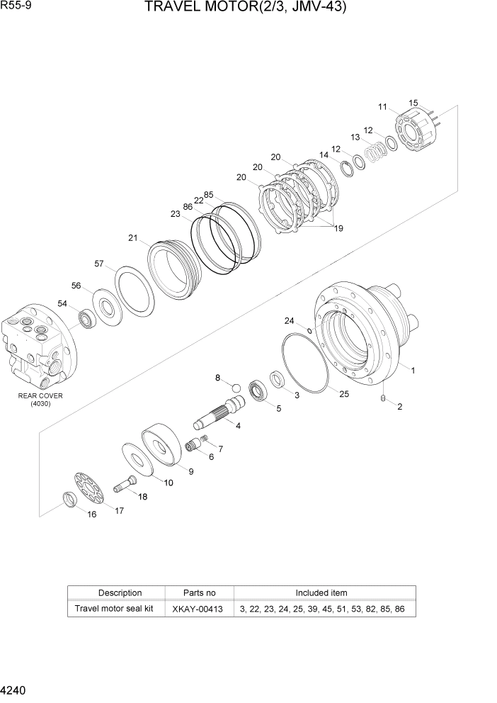 Схема запчастей Hyundai R55-9 - PAGE 4240 TRAVEL MOTOR(2/3, JMV-43) ГИДРАВЛИЧЕСКИЕ КОМПОНЕНТЫ