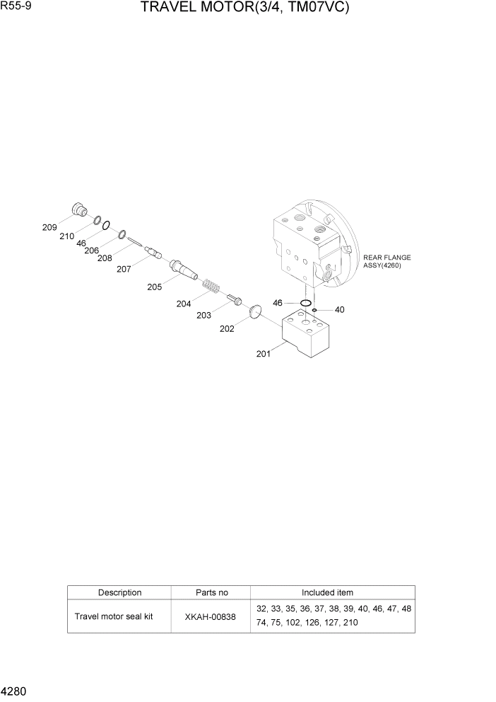 Схема запчастей Hyundai R55-9 - PAGE 4280 TRAVEL MOTOR(3/4, TM07VC) ГИДРАВЛИЧЕСКИЕ КОМПОНЕНТЫ