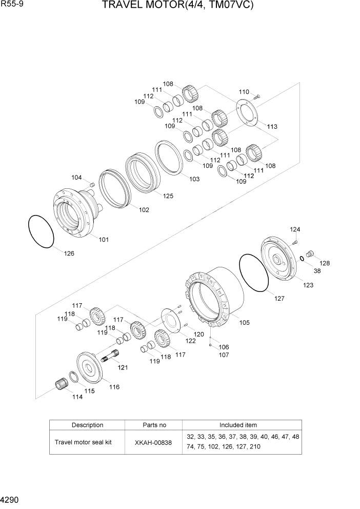 Схема запчастей Hyundai R55-9 - PAGE 4290 TRAVEL MOTOR(4/4, TM07VC) ГИДРАВЛИЧЕСКИЕ КОМПОНЕНТЫ