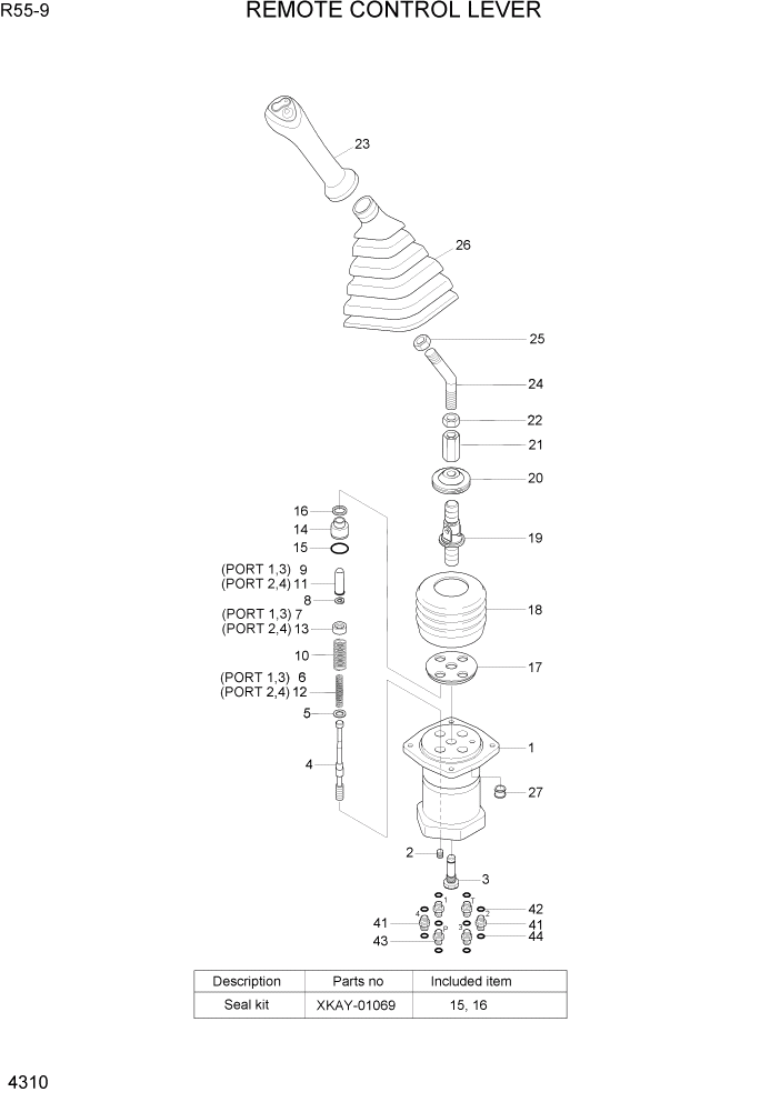 Схема запчастей Hyundai R55-9 - PAGE 4310 REMOTE CONTROL LEVER ГИДРАВЛИЧЕСКИЕ КОМПОНЕНТЫ