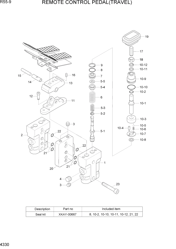 Схема запчастей Hyundai R55-9 - PAGE 4330 REMOTE CONTROL PEDAL(TRAVEL) ГИДРАВЛИЧЕСКИЕ КОМПОНЕНТЫ