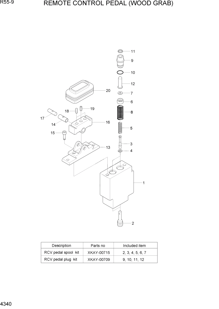 Схема запчастей Hyundai R55-9 - PAGE 4340 REMOTE CONTROL PEDAL(WOOD GRAB) ГИДРАВЛИЧЕСКИЕ КОМПОНЕНТЫ