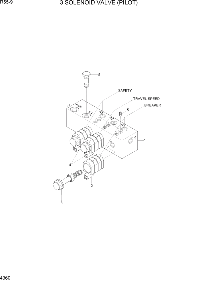 Схема запчастей Hyundai R55-9 - PAGE 4360 3 SOLENOID VALVE(PILOT) ГИДРАВЛИЧЕСКИЕ КОМПОНЕНТЫ