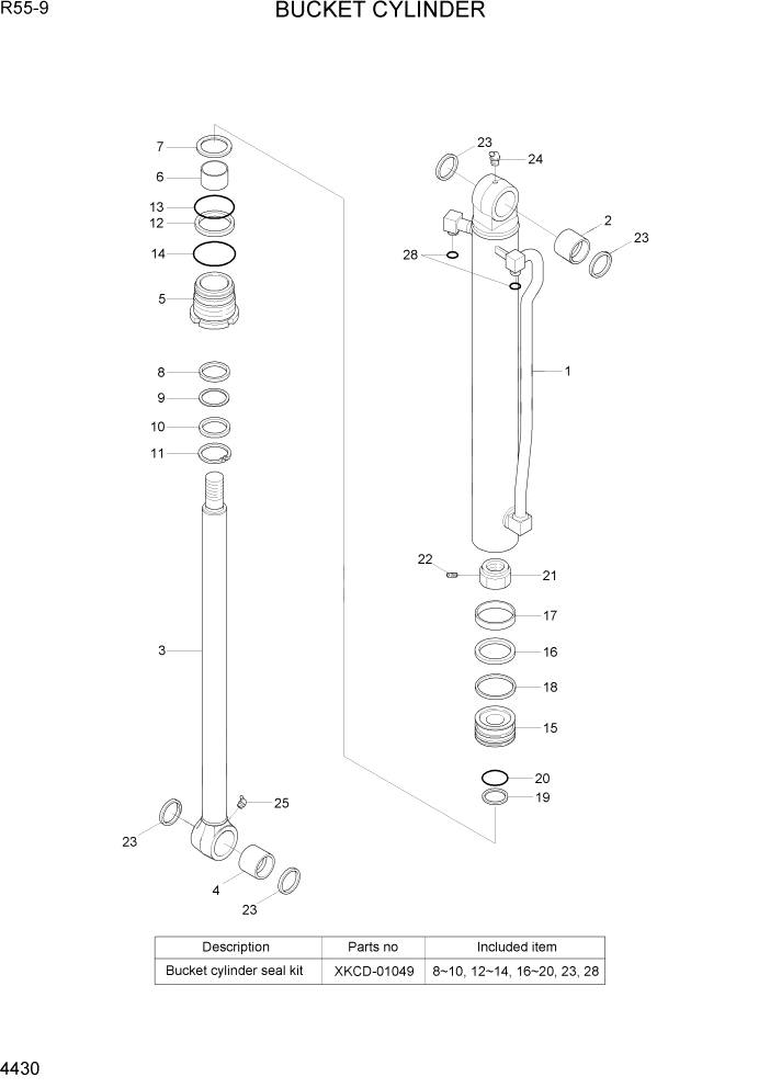 Схема запчастей Hyundai R55-9 - PAGE 4430 BUCKET CYLINDER ГИДРАВЛИЧЕСКИЕ КОМПОНЕНТЫ