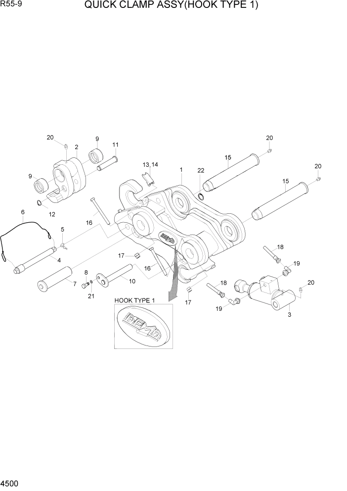 Схема запчастей Hyundai R55-9 - PAGE 4500 QUICK CLAMP ASSY(HOOK TYPE 1) ГИДРАВЛИЧЕСКИЕ КОМПОНЕНТЫ