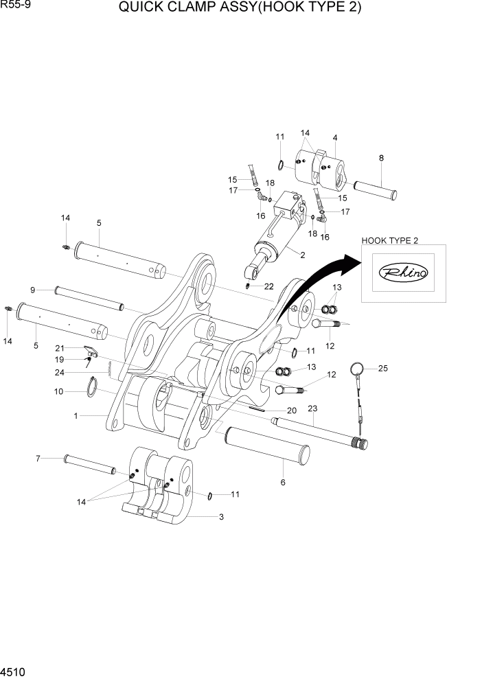 Схема запчастей Hyundai R55-9 - PAGE 4510 QUICK CLAMP ASSY(HOOK TYPE 2) ГИДРАВЛИЧЕСКИЕ КОМПОНЕНТЫ