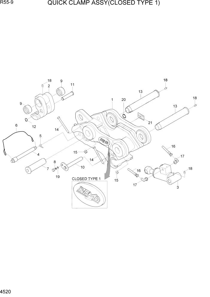 Схема запчастей Hyundai R55-9 - PAGE 4520 QUICK CLAMP ASSY(CLOSED TYPE 1) ГИДРАВЛИЧЕСКИЕ КОМПОНЕНТЫ