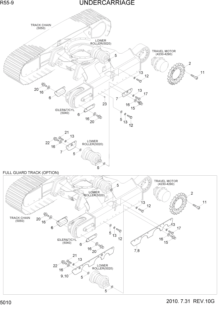 Схема запчастей Hyundai R55-9 - PAGE 5010 UNDERCARRIAGE ХОДОВАЯ ЧАСТЬ