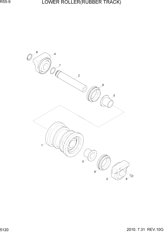 Схема запчастей Hyundai R55-9 - PAGE 5120 LOWER ROLLER(RUBBER TRACK) ХОДОВАЯ ЧАСТЬ