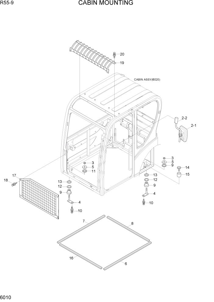 Схема запчастей Hyundai R55-9 - PAGE 6010 CABIN MOUNTING СТРУКТУРА