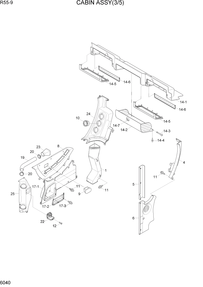 Схема запчастей Hyundai R55-9 - PAGE 6040 CABIN ASSY(3/5) СТРУКТУРА