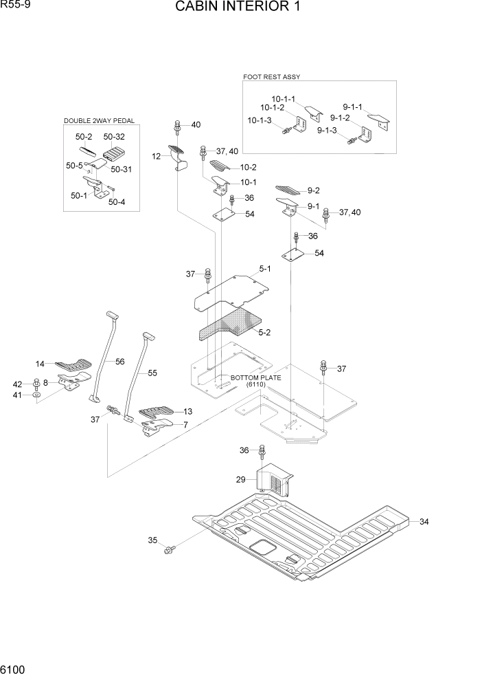 Схема запчастей Hyundai R55-9 - PAGE 6100 CABIN INTERIOR 1 СТРУКТУРА