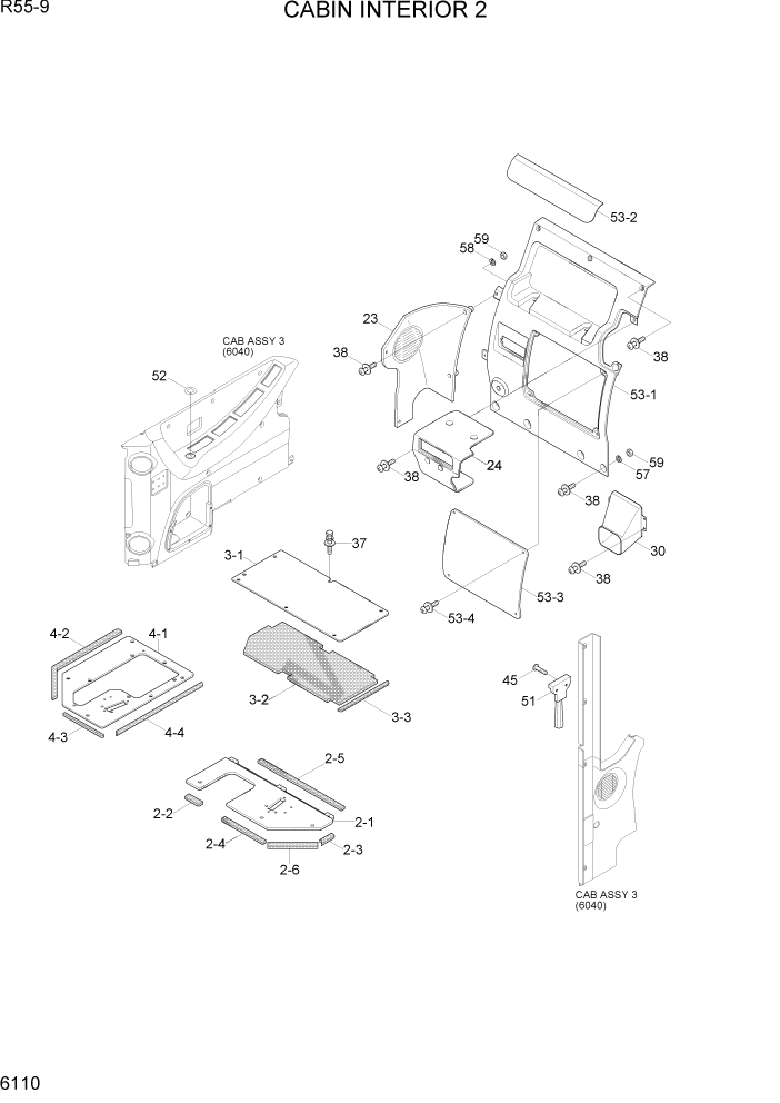 Схема запчастей Hyundai R55-9 - PAGE 6110 CABIN INTERIOR 2 СТРУКТУРА