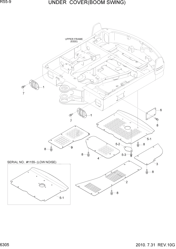 Схема запчастей Hyundai R55-9 - PAGE 6305 UNDER COVER(BOOM SWING) СТРУКТУРА