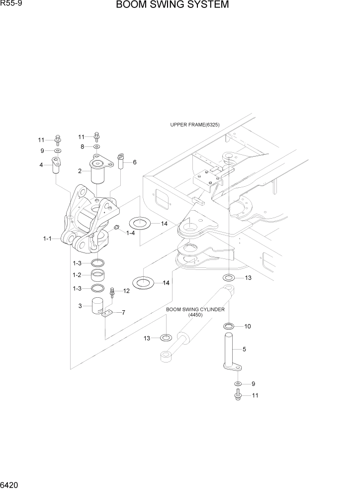 Схема запчастей Hyundai R55-9 - PAGE 6420 BOOM SWING SYSTEM СТРУКТУРА