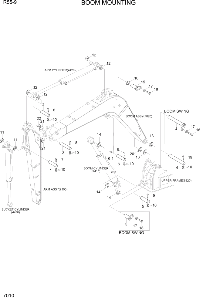 Схема запчастей Hyundai R55-9 - PAGE 7010 BOOM MOUNTING РАБОЧЕЕ ОБОРУДОВАНИЕ