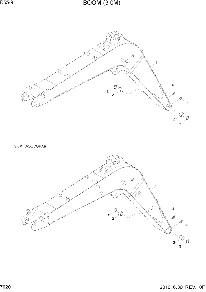 Схема запчастей Hyundai R55-9 - PAGE 7020 BOOM(3.0M) РАБОЧЕЕ ОБОРУДОВАНИЕ