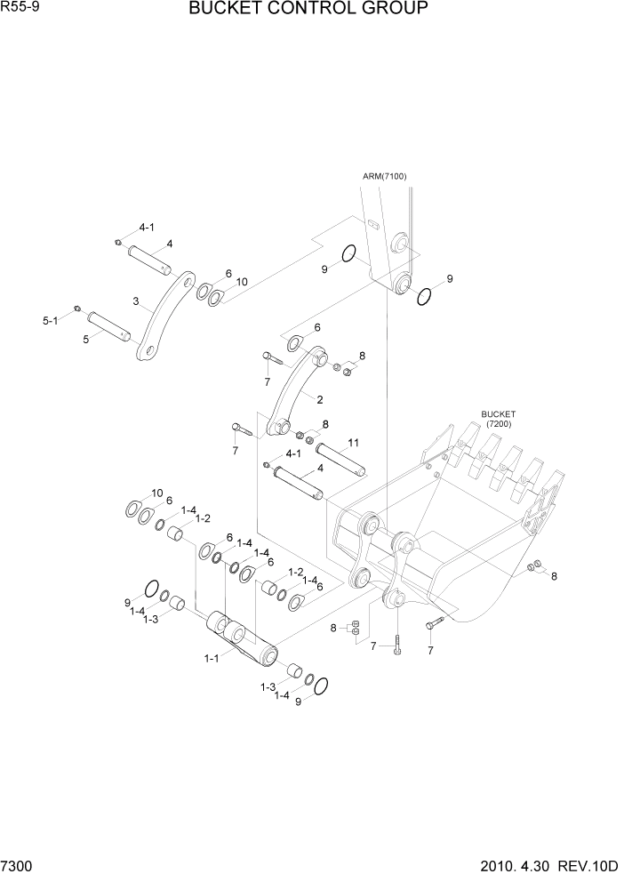 Схема запчастей Hyundai R55-9 - PAGE 7300 BUCKET CONTROL GROUP РАБОЧЕЕ ОБОРУДОВАНИЕ