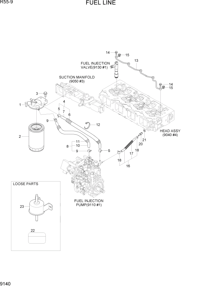 Схема запчастей Hyundai R55-9 - PAGE 9140 FUEL LINE ДВИГАТЕЛЬ БАЗА