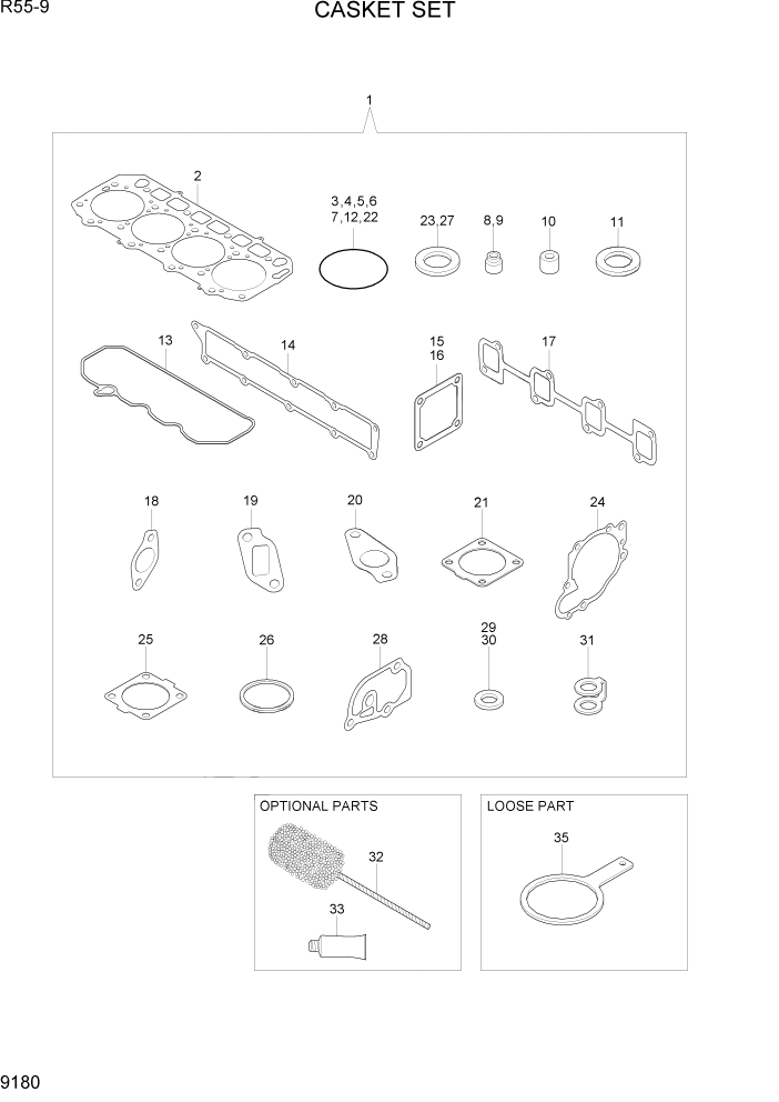 Схема запчастей Hyundai R55-9 - PAGE 9180 GASKET SET ДВИГАТЕЛЬ БАЗА