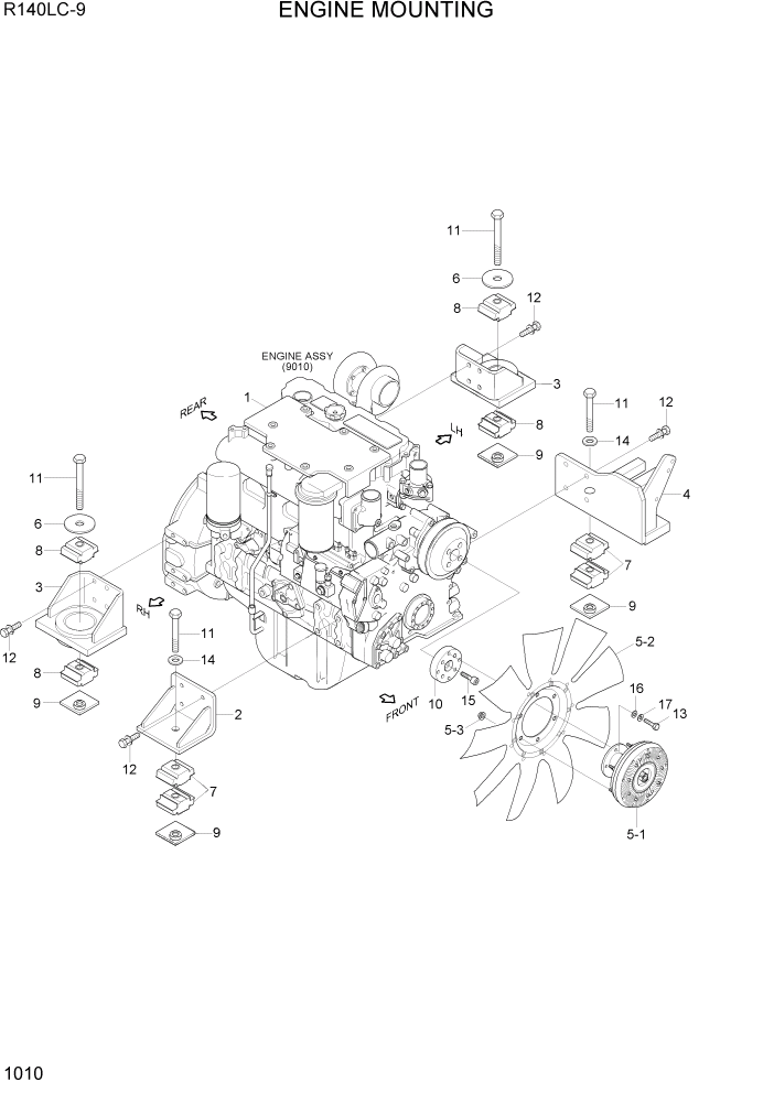 Схема запчастей Hyundai R140LC9 - PAGE 1010 ENGINE MOUNTING СИСТЕМА ДВИГАТЕЛЯ