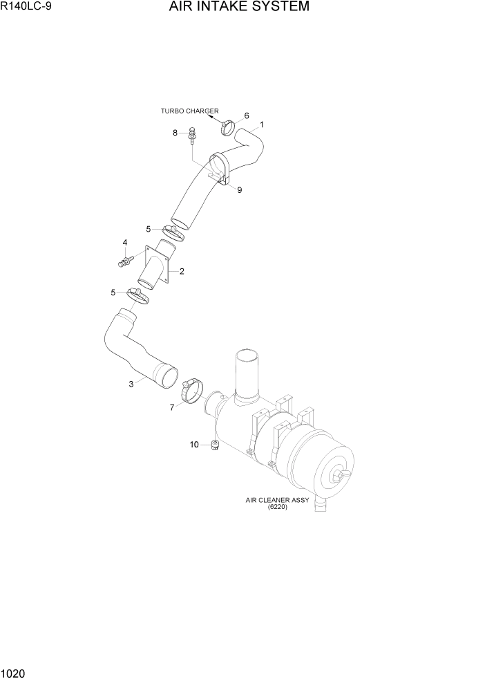 Схема запчастей Hyundai R140LC9 - PAGE 1020 AIR INTAKE SYSTEM СИСТЕМА ДВИГАТЕЛЯ