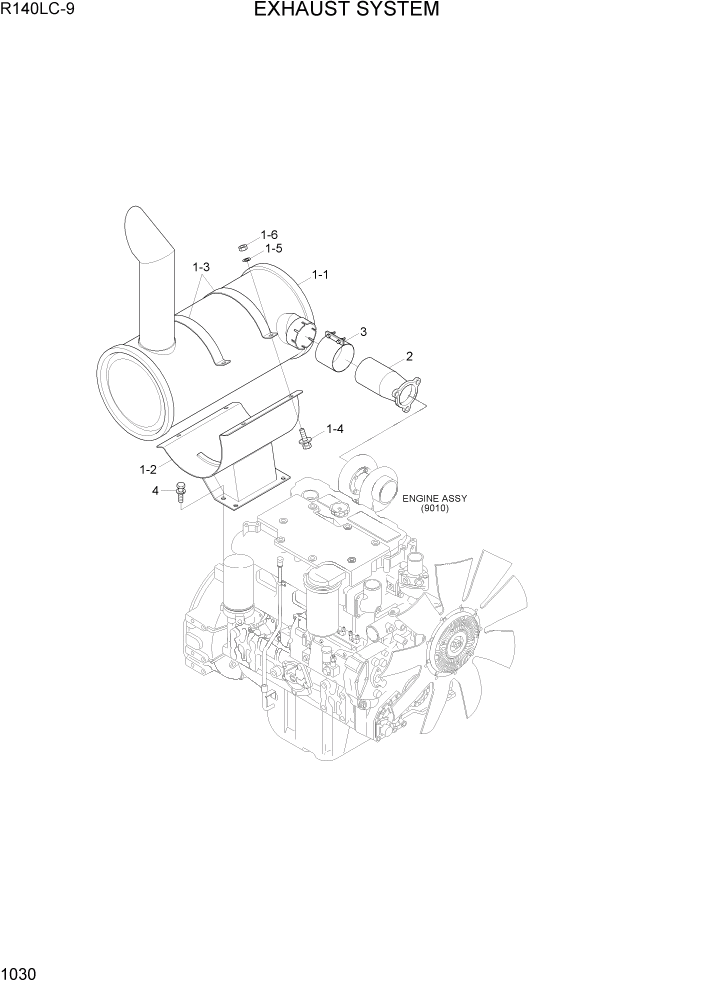 Схема запчастей Hyundai R140LC9 - PAGE 1030 EXHAUST SYSTEM СИСТЕМА ДВИГАТЕЛЯ