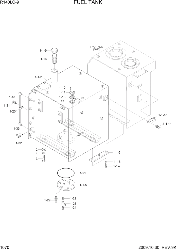 Схема запчастей Hyundai R140LC9 - PAGE 1070 FUEL TANK СИСТЕМА ДВИГАТЕЛЯ