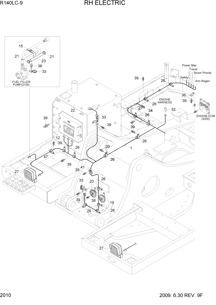 Схема запчастей Hyundai R140LC9 - PAGE 2010 RH ELECTRIC ЭЛЕКТРИЧЕСКАЯ СИСТЕМА