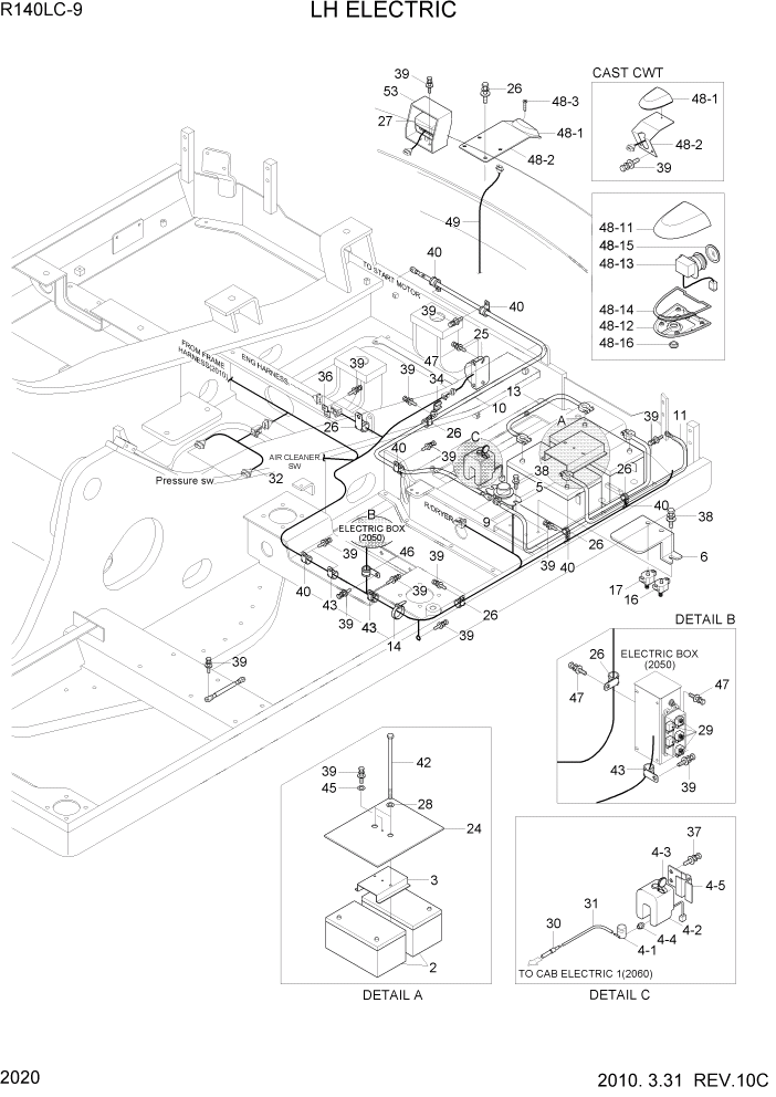 Схема запчастей Hyundai R140LC9 - PAGE 2020 LH ELECTRIC ЭЛЕКТРИЧЕСКАЯ СИСТЕМА