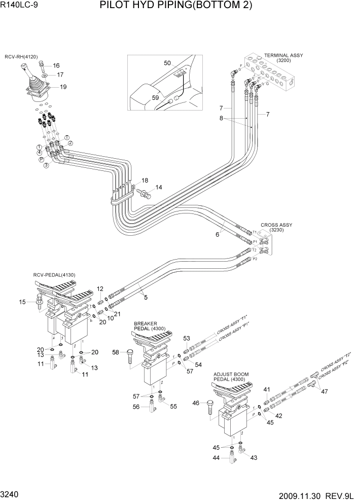 Схема запчастей Hyundai R140LC9 - PAGE 3240 PILOT HYD PIPING(BOTTOM 2) ГИДРАВЛИЧЕСКАЯ СИСТЕМА