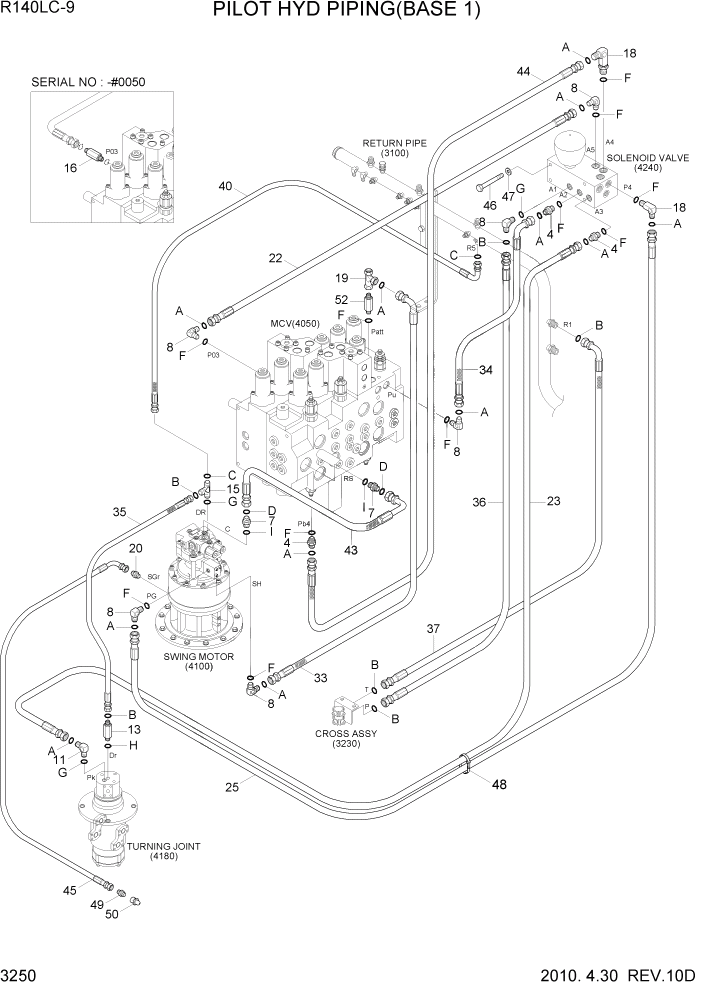 Схема запчастей Hyundai R140LC9 - PAGE 3250 PILOT HYD PIPING(BASE 1) ГИДРАВЛИЧЕСКАЯ СИСТЕМА